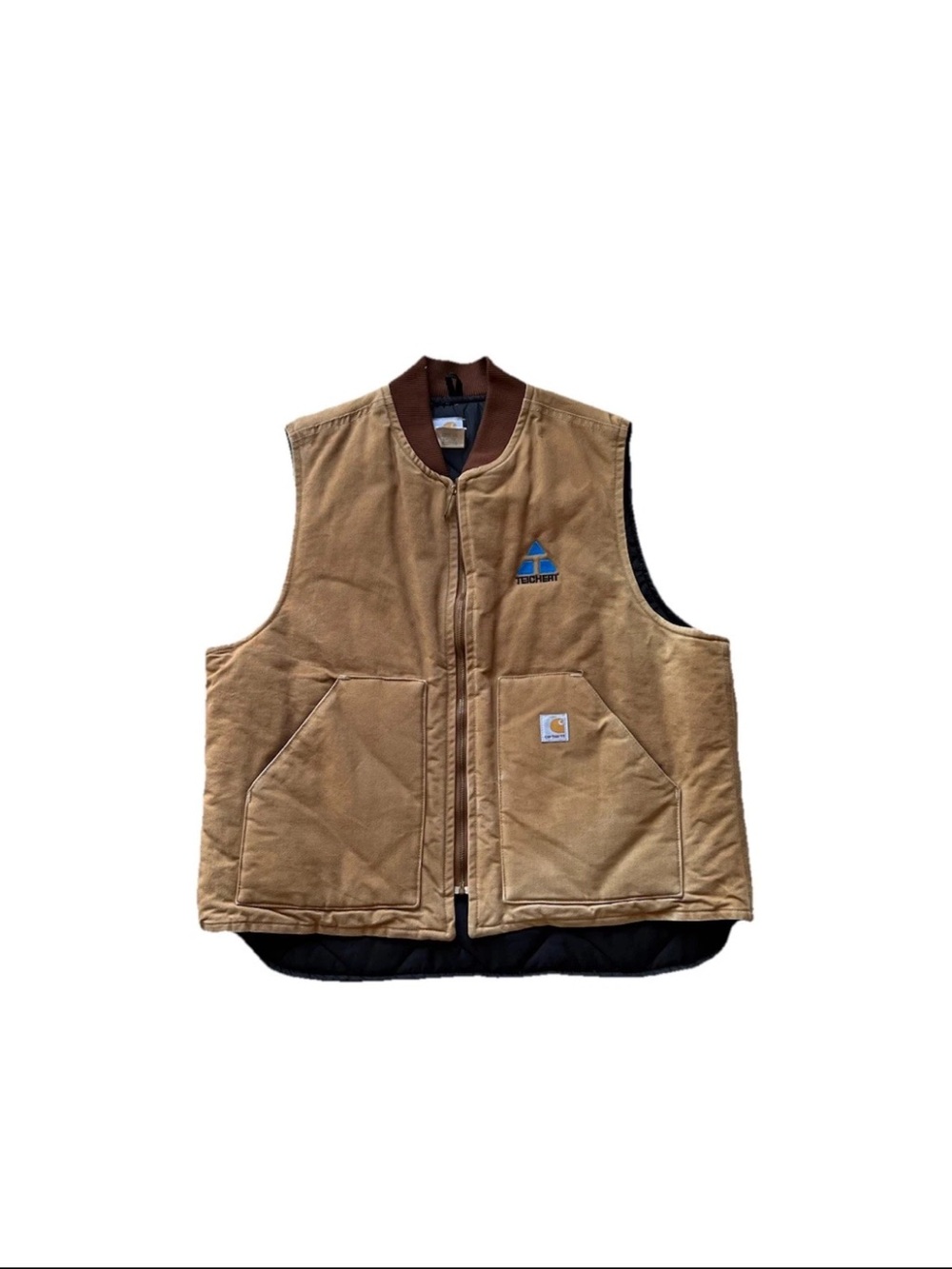 VTG Carhartt Men's Full Zip Insulated Tan Vest Size XL Company Embroidery